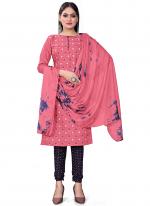 Slub Cotton Pink Daily Wear Printed Dress Material